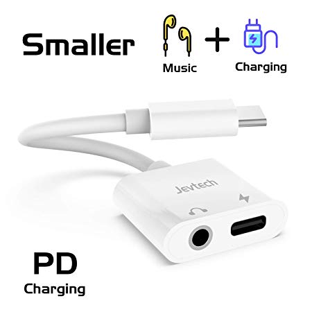 Jevtech Pixel 3 Headphone Adapter 2 in 1 USB C to 3.5mm Headphone Audio Adapter with Fast Charging & Hi-Res DAC Chip Compatible with Pixel 3/3XL Pixel2/2XL, Essential Phone, New IPad Pro/White