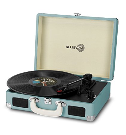 Photive SoulTracks Portable 3-Speed Turntable with built in Speakers. Vinyl Stereo Record Player Fully Automatic Belt-Drive- Turquoise