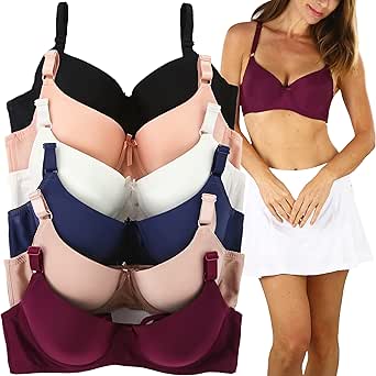 ToBeInStyle Women's Pack of 6 Padded Assorted Styles Supportive Bras Cup Size - A to DDD