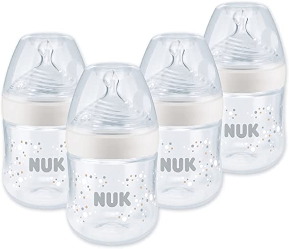 NUK Nature Sense Baby Bottles Set | 0-6 Months | Temperature Control | Anti-Colic Vent | 150 ml | BPA-Free | Silicone Teat | White | 4 Count