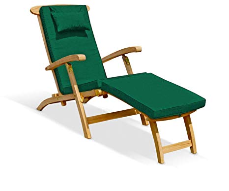 SERENITY TEAK STEAMER CHAIR WITH CUSHION (GREEN) - Fully Assembled