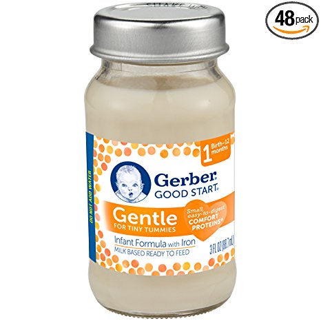 Gerber Good Start Gentle Non-GMO Ready to Feed Infant Formula Nursers, Stage 1, 3 Fluid Ounce (Pack of 48)