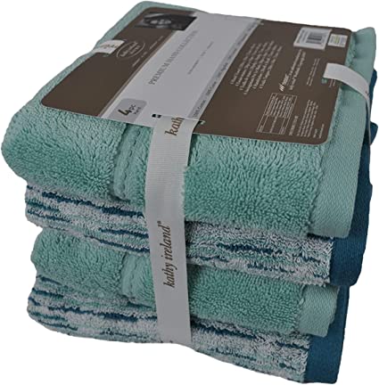 kathy ireland® 100% Cotton Hand Towels Set, 4 Piece Bathroom Towels, Ultra Soft, Highly Absorbent Luxury Hotel & Spa Towels Large Hand Towel, 600 GSM (Aqua)