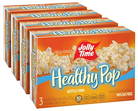 JOLLY TIME Healthy Pop Kettle Corn | Sweet & Salty Microwave Popcorn - Guilt-Free Low Fat Diet Treat (3-Count Boxes, Pack of 4)