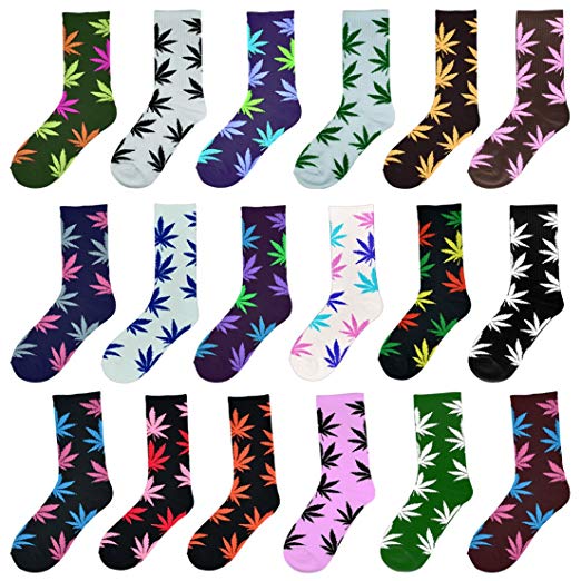 Lystaii 5 Pairs Weed Leaf Printed Cotton Socks Unisex Maple Leaf Printed Socks