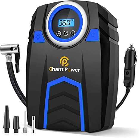 Air Compressor Tire Inflator,12V DC Car Tire Pump with Digital Pressure Gauge, 150PSI with Car Power Adaptor, Auto Shut Off for Car Tires, Bicycles and Other Inflatables, C P CHANTPOWER (2-Blue)