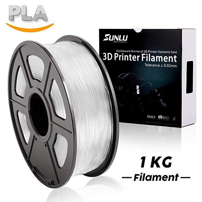 SUNLU 3D Printer Filament PLA, 1.75mm PLA Filament, 3D Printing Filament Low Odor, Dimensional Accuracy  /- 0.02 mm, 2.2 LBS (1KG) Spool 3D Filament for 3D Printers & 3D Pens, Transparent PLA