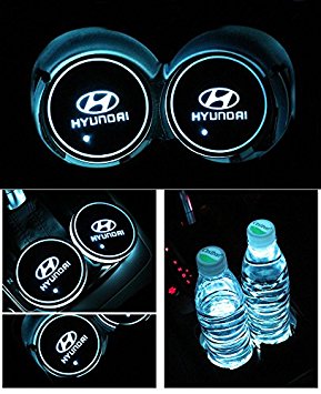 Bearfire Car Logo LED Cup Pad led cup coaster USB Charging Mat Luminescent Cup Pad LED Mat Interior Atmosphere Lamp Decoration Light (Hyundai)