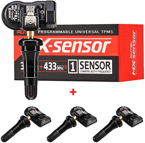 Autel MX-Sensor 2 in 1 (315MHz + 433MHz), Same as OE Sensors for All Cars, 100% Cloneable TPMS Programmable Sensors for Tire Pressure Monitoring System (Rubber Valves, Screw-in, Set of 4 Pieces)