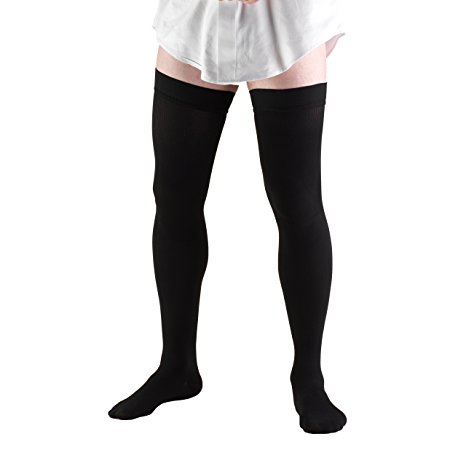 Truform Men's Thigh High 20-30 mmHg Compression Dress Socks, Black, Medium
