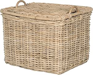 Rattan Core Rectangular Storage Basket with Lid, Natural, Large