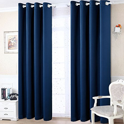 Room Darkening Soild Color Grommet Window Curtain For Living Room 3 Dimensions(52 by 95inch, Navy blue)