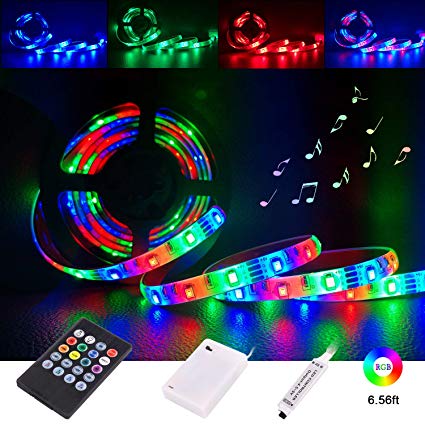 RGB Led Strip Lights,Tenmiro Sync to Music Color Changing Waterproof Light Strip with 20-Key Remote Controller,5V Battery Case Powered SMD 3528 2M/6.56 ft, DIY Outdoor Party Holiday Romantic Light