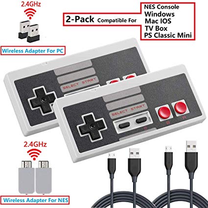 Wireless NES Controller,Upgrade Version 2 Pack NES Classic Wireless Controller Compatible for NES Gaming Console/PC/Windows/Mac OS/TV Box/PS Classic Mini etc