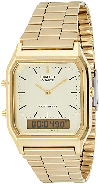 New Casio AQ230GA-9D Digital Analog Dual Time Metal Watch Multi Alarm Auto Calendar Water Resistant