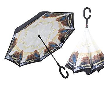 Inverted Umbrella Double Layer Windproof UV Protection Sun&Rain Car Reverse folding Umbrellas Cute Travel Umbrella Manually Rain Windproof Anti-UV Star Flower Umbrella for Easy Carrying