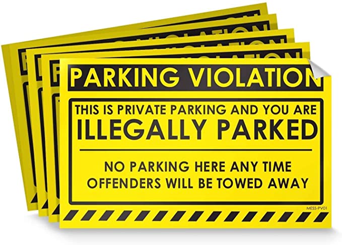 Parking Violation Stickers for Cars (Fluorescent Yellow) - 25 No Parking Illegally Parked Cars in Private Parking Areas/Hard to Remove Super Sticky No Park Tow Warnings 8” x 5” by MESS