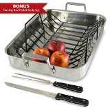Culina Oven to Stove 16 Roaster Pan Tri-ply Stainless Steel with Non-stick Roasting Rack and Bonus Carving Set