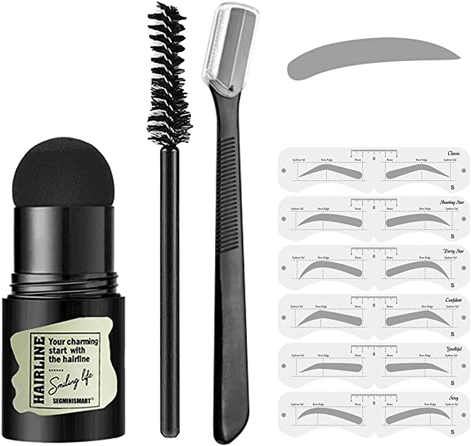 Brow Stamp, Waterproof Makeup Eyebrow Powder Stencil Kit, One Step Brow Stamp Shaping Kit for Grooming and Drawing Brows,Reusable Eyebrow Tint Styling Tool,Eye Brow Stamp with Brow Brush Dark Grey