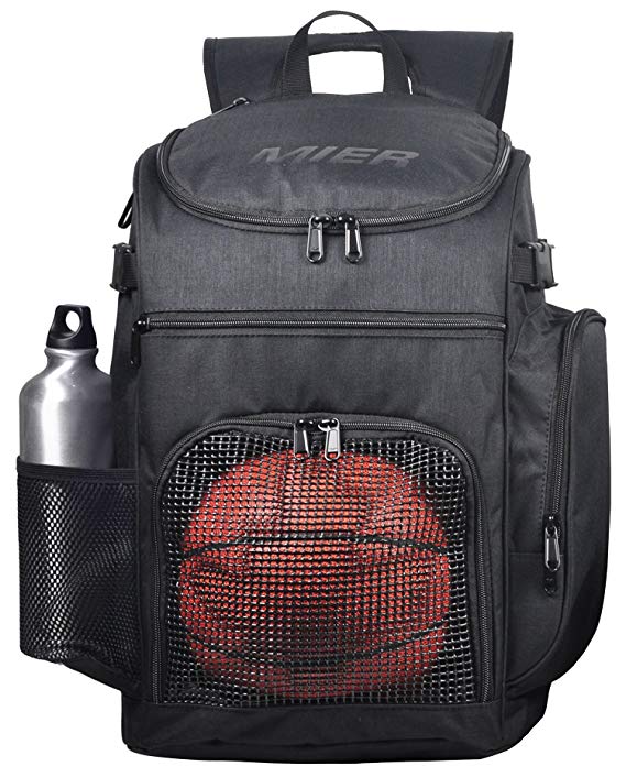 MIER Basketball Backpack Large Sports Bag for Men Women with Laptop Compartment, Best for Soccer, Volleyball, Swim, Gym, Travel, 40L, Black