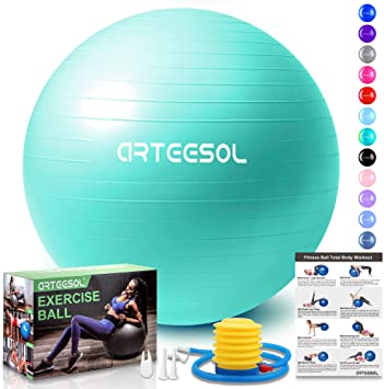 arteesol Exercise Ball, Anti-Burst Yoga Ball with Quick Pump, 45cm/55cm/65cm/75cm/85cm Thick Balance Ball Chair for Birthing Fitness Workout Stability Pilates, Gym & Home