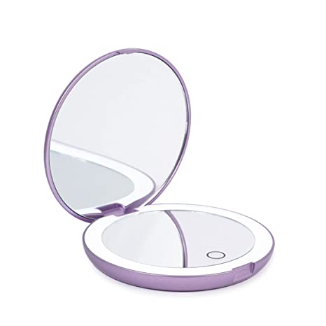 LUNA London LED Compact Mirror 2.0 | 7X Magnification, 3 Colour Lights, USB Rechargeable, Portable, Pocket, Lighted, Makeup Mirror | Perfect for Purse, Handbag & Travel Beauty Needs | Lavender