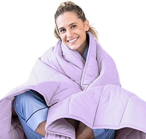 LUNA Adult Weighted Blanket | 15 lbs - 60x80 - Queen Size Bed | 100% Oeko-Tex Cooling Cotton & Premium Glass Beads | USA Designed | Heavy Cool Weight for Hot & Cold Sleepers | Lavender Purple