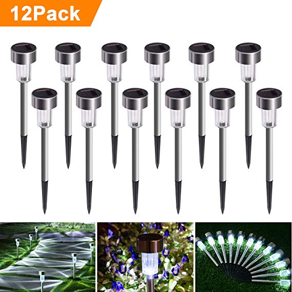 Sunnest Solar Garden Lights Outdoor 12Pack Stainless Steel Solar Pathway Lights, Outdoor Landscape Lighting for Lawn/Patio/Yard/Walkway/Driveway SG-T9285
