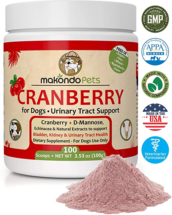Cranberry for Dogs Powder Supplement – UTI Natural Remedy Urinary Tract Support for Incontinence, Bladder Leakage – 3.53 oz Wellness Formula with D-Mannose, Echinacea, Marshmallow Root.