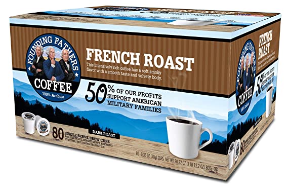 Founding Fathers Coffee Single Serve Pods for Keurig 2.0 K-Cup Brewers, French Roast, Dark Roast Coffee Intensely Bold and Smokey, 80 Count