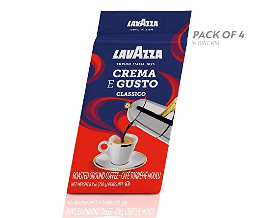 Lavazza Crema e Gusto Ground Coffee Blend, Espresso Dark Roast, 8.8-Ounce Bags (Pack of 4). (New Version)