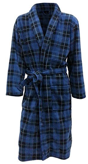 Men's Fleece Robe by John Christian – Blue Tartan