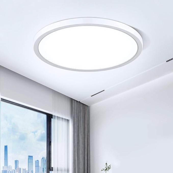 LightingWill 8.9 Inch LED Flush Mount Ceiling Light Fixture, 6000K Cool White, 1800LM, 18W, Flat Modern Round Lighting Fixture, 180W Equivalent White Ceiling Lamp for Kitchens, Bedrooms.etc.