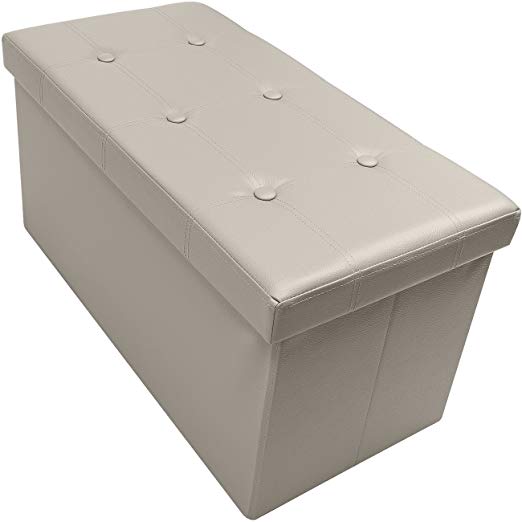 Sorbus Storage Bench Chest – Collapsible/Folding Bench Ottoman with Cover – Perfect Hope Chest, Pouffe Ottoman, Coffee Table, Seat, Foot Rest, and more – Contemporary Faux leather (Medium, Beige)