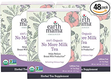 Earth Mama Organic No More Milk Tea Bags for Weaning To Help Reduce Breast Milk Production, 16-Count (3-Pack) Packaging May Vary