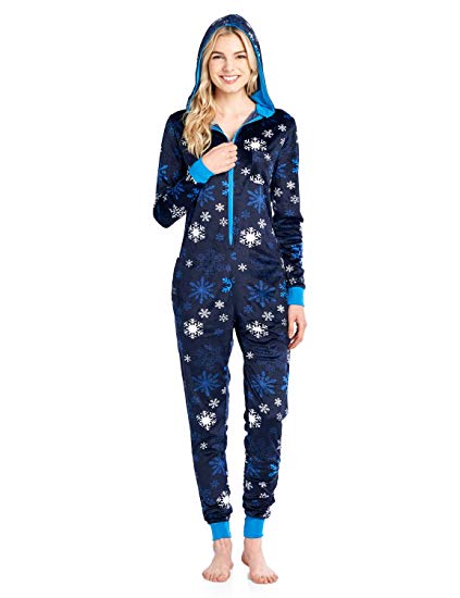 Ashford & Brooks Women's Fleece Hooded One Piece Pajama Union Jumpsuit