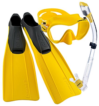 Cressi Clio Full Foot Fin, Frameless Mask, Dry Snorkel Set with Carry Bag