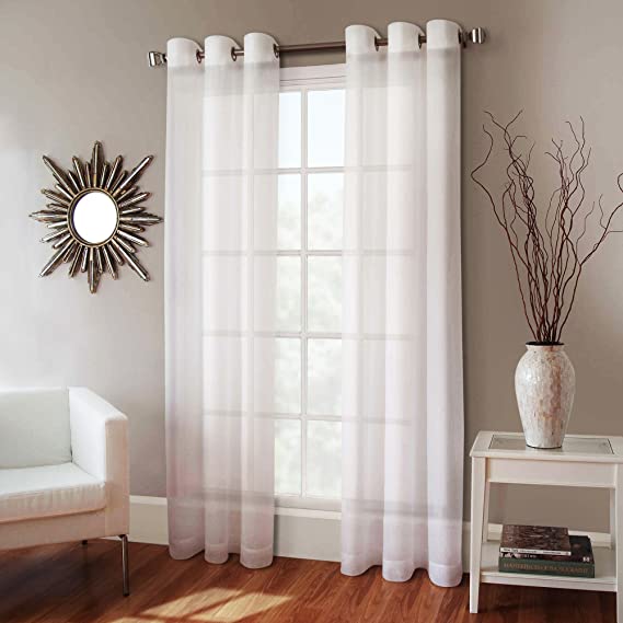 Gorgeous Home 1 Faux Silk Window Curtain Panel 55" by 84" Inch Solid White 8 Bronze Grommets Mira