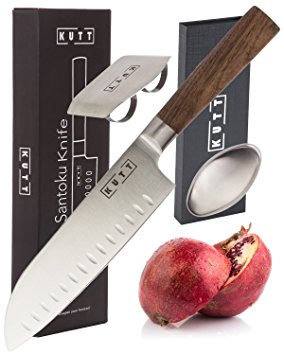 Kutt Chef Knife, Razor Sharp and Rust-Free Professional Santoku Knife for Budding Kitchen Cooks and Pro Chefs, German Stainless Steel, 7 Inch Blade, Odor Remover and Finger Guard included