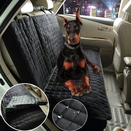 VIEWPETS Big Water Repellant Box Quilted Car Seat Protector 49" L * 56" W Heavy Micro Suede Polyester Microfiber Soft All Coverage Black Dog Car Bench Seat Cover for Pets