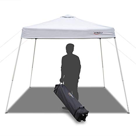 VINGLI 8.2' x 8.2' Outdoor Pop-Up Canopy, Folding Tent Portable Pergola for Wedding Party BBQ Event, Sunshade Waterproof Garden Patio Gabezo, Slant Leg, White