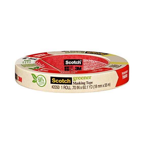 Scotch Greener Masking Tape for Performance Painting, 2050-18A, 0.70-Inch by 60.1-Yards, 1 Roll