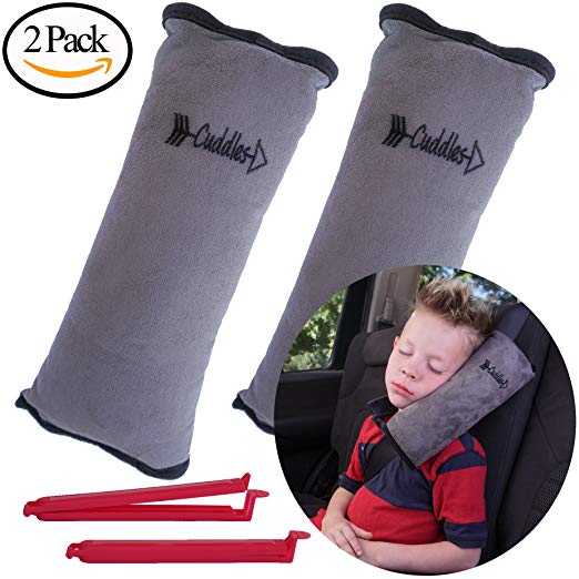 Seat Belt Pillow for Kids by Cuddles | 2 Pack Seatbelt Pillow| seat Belt Pillows| Kids Seatbelt Pillow| Seatbelt Pillow for Kids| car Travel Head Cushion, Washable Cover, Headrest Gray 2 Pack