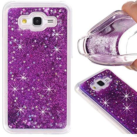 J2 Prime Case,Galaxy J2 Prime Glitter Case,DAMONDY 3D Moving Stars Bling Liquid Glitter Floating Flowing Ultra Clear Soft TPU Case for Samsung Galaxy Grand Prime Plus/J2 Prime -purple