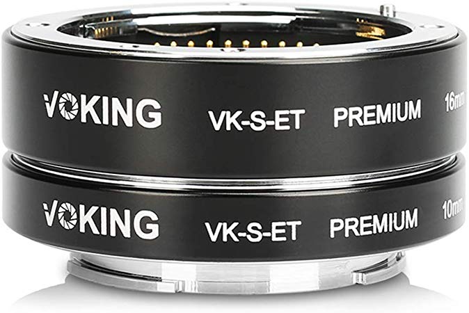 Voking VK-S-ET 10mm 16mm Metal Full Frame AF Auto Focus Macro Extension Tube Adapter Ring Kit for Sony APS-C Mirrorless E-Mount NEX Alpha Camera NEX3 NEX5 NEX6 NEX7 A6400 A6000 A6300 A6500 etc