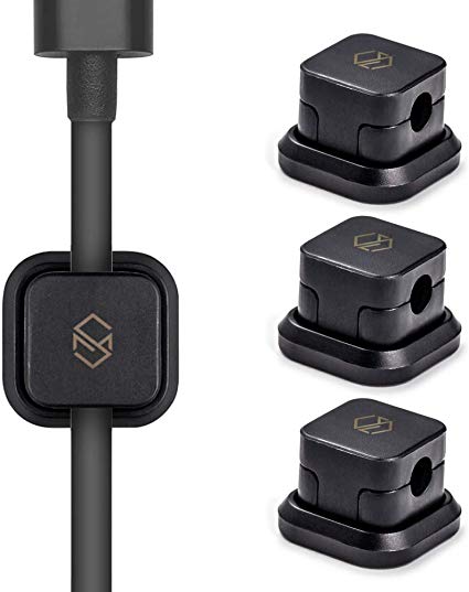 Sinjimoru Adhesive Magnetic Cable Clip, Cord Organizer compatible with most type cables. Multipurpose Cable Management, Cable Organizer in Car or Office, Magnetic Cable Holder, Black 3 Pack.