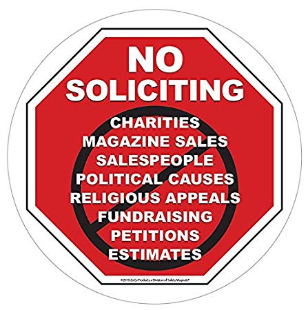 No Soliciting Sign for House - No Solicitation/Solicitors Decal for Home and Business - Static Window or Door Cling - Approx. 6 x 6 inches