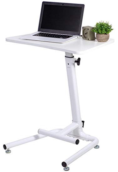 VIVO White Height Adjustable 28 inch Sit Stand Workstation with Footrest Bar | Small Space Compact Table Desk Stand with Pneumatic Spring (DESK-WS01W)