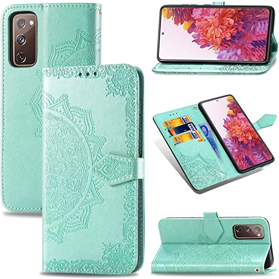 ARSUE for OnePlus 8T Case,OnePlus 8T 5G Wallet Case,Henna Mandala Floral PU Leather Folio Flip [Kickstand] Phone Cover for OnePlus 8T w/Credit Card Slot Holder Pocket Magnetic Closure,Mint Teal