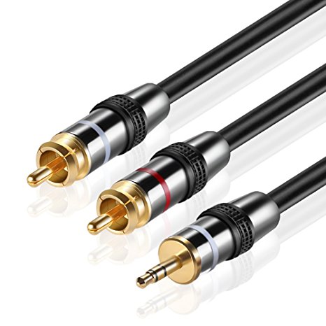 TNP Premium 3.5mm to RCA Audio Cable (10FT) Male to Male 2RCA Y Adapter AUX Auxiliary Headphone Jack Plug Bi-Directional Gold Plated Connector Splitter Converter to Stereo Wire Cord